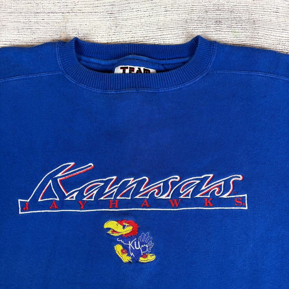 Vintage 1990s University of Kansas Jayhawks Embroidered Crewneck - Picture 7 of 8